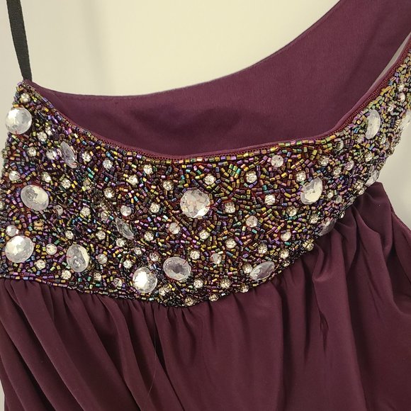 Vintage from early 2000s. Plum/ wine/ purple Ruched body con one shoulder dress - Picture 2 of 7